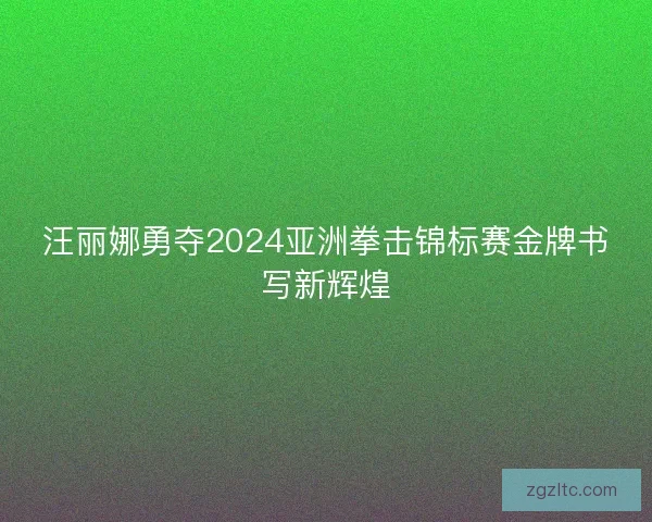 汪丽娜勇夺2024亚洲拳击锦标赛金牌书写新辉煌
